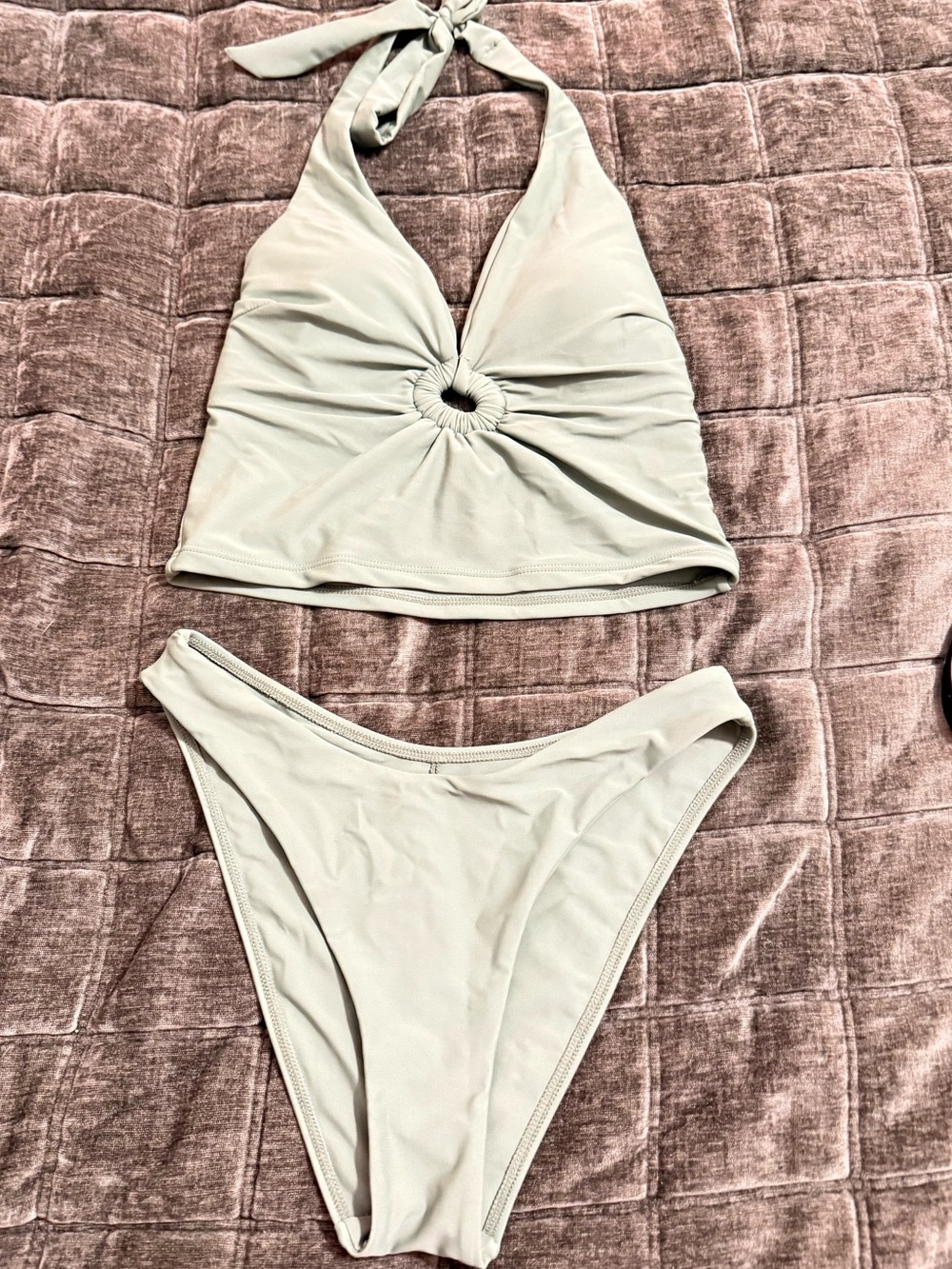 Samiol Halter Ring-Front Bikini Set in Light Sage